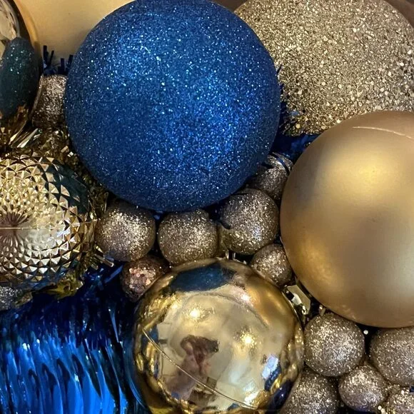 Handmade Blues & Golds Shatterproof Ball Wreath Gender Party Shower Christmas Wreaths